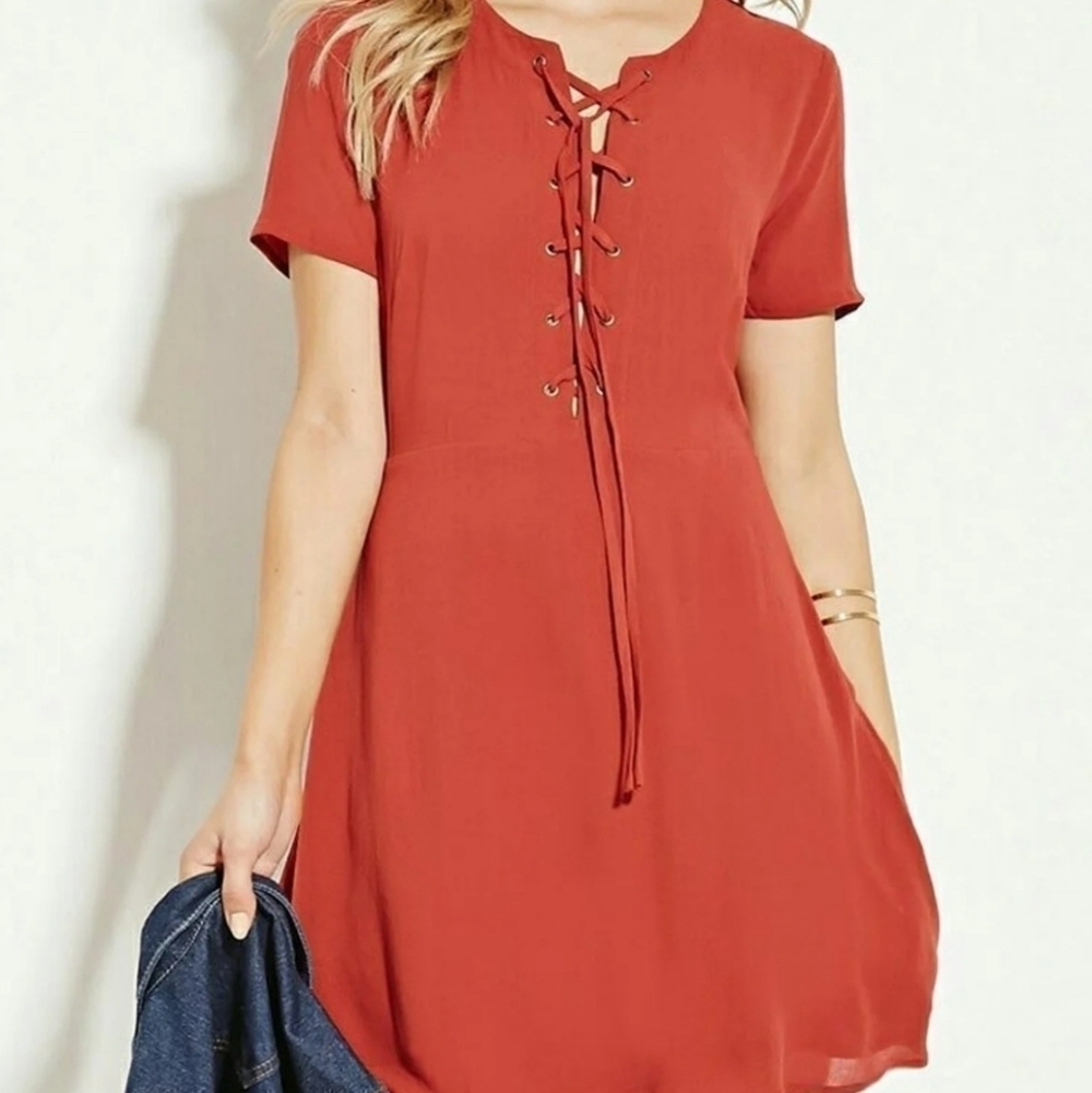Forever 21 Orange Lace Up Dress